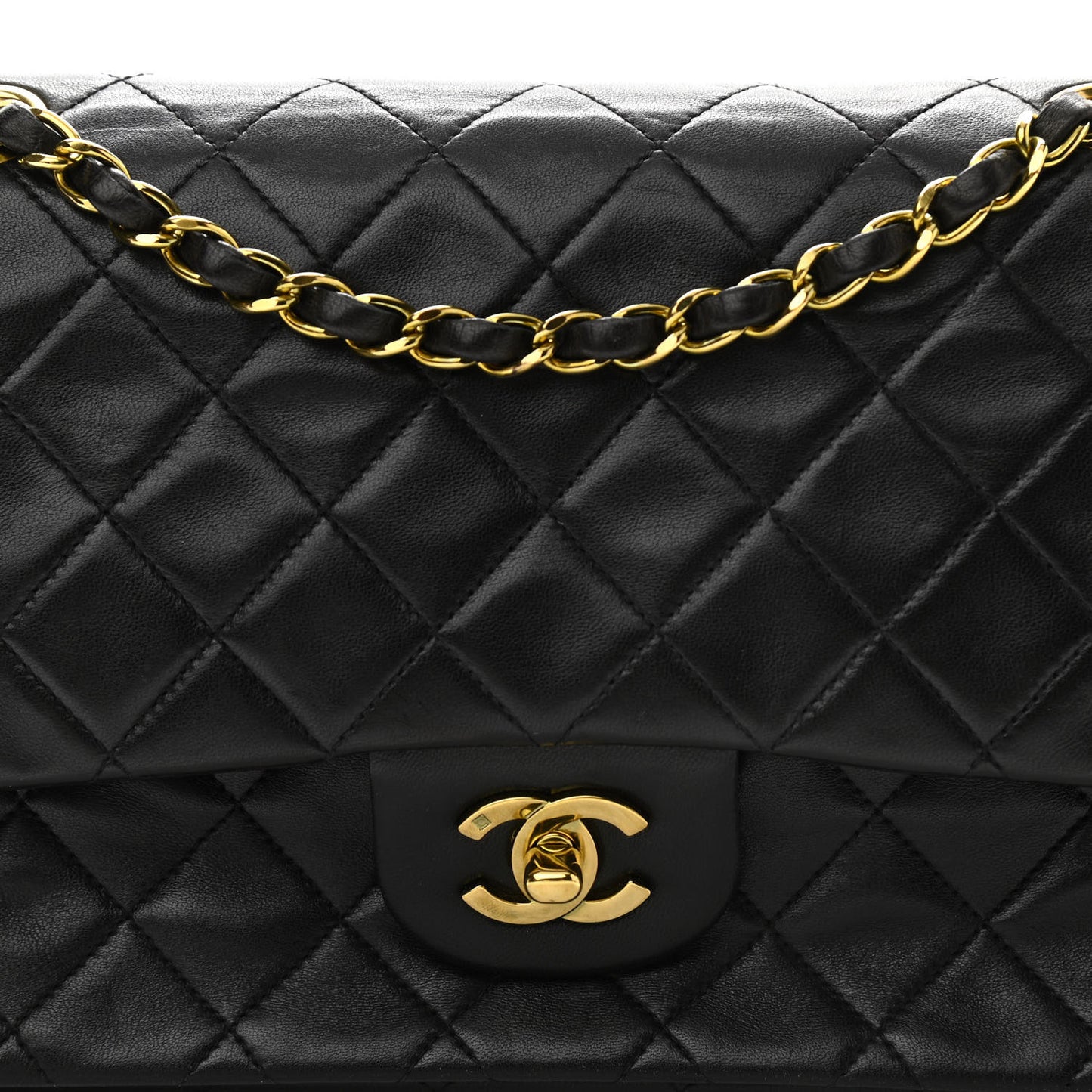 Lambskin Quilted Medium Double Flap Black