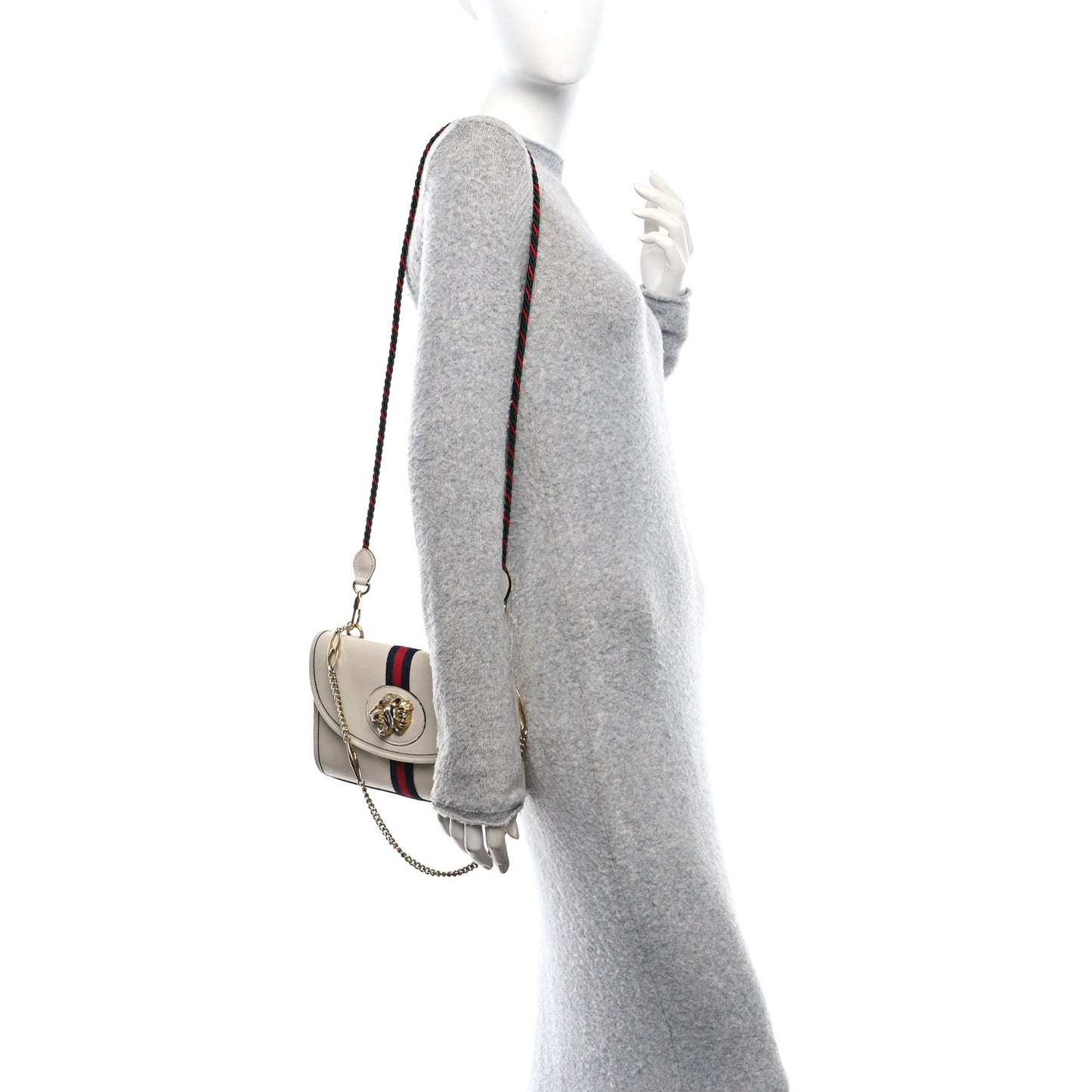 Textured Calfskin Web Small Rajah Slim Flap Shoulder Bag Mystic White