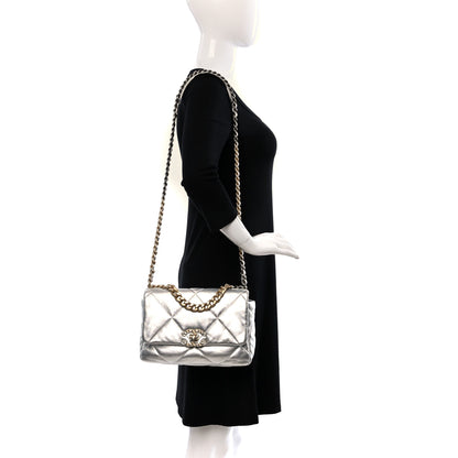 Chanel Metallic Lambskin Quilted Medium Chanel 19 Flap Silver 3 of 11