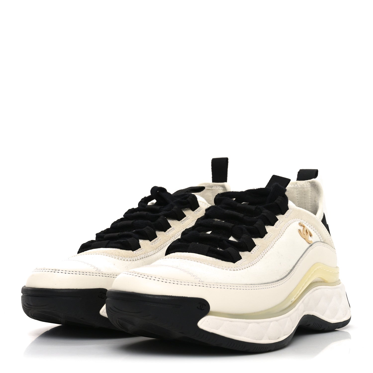Chanel Velvet Calfskin Mixed Fibers CC Sneakers 37 Ivory Black 4 of 9