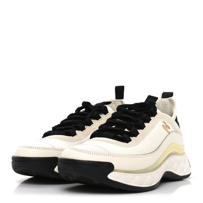 Chanel Velvet Calfskin Mixed Fibers CC Sneakers 37 Ivory Black 4 of 9