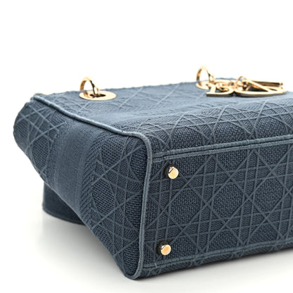 Christian Dior Canvas Embroidered Cannage Medium Lady D-Lite Denim Blue 7 of 8