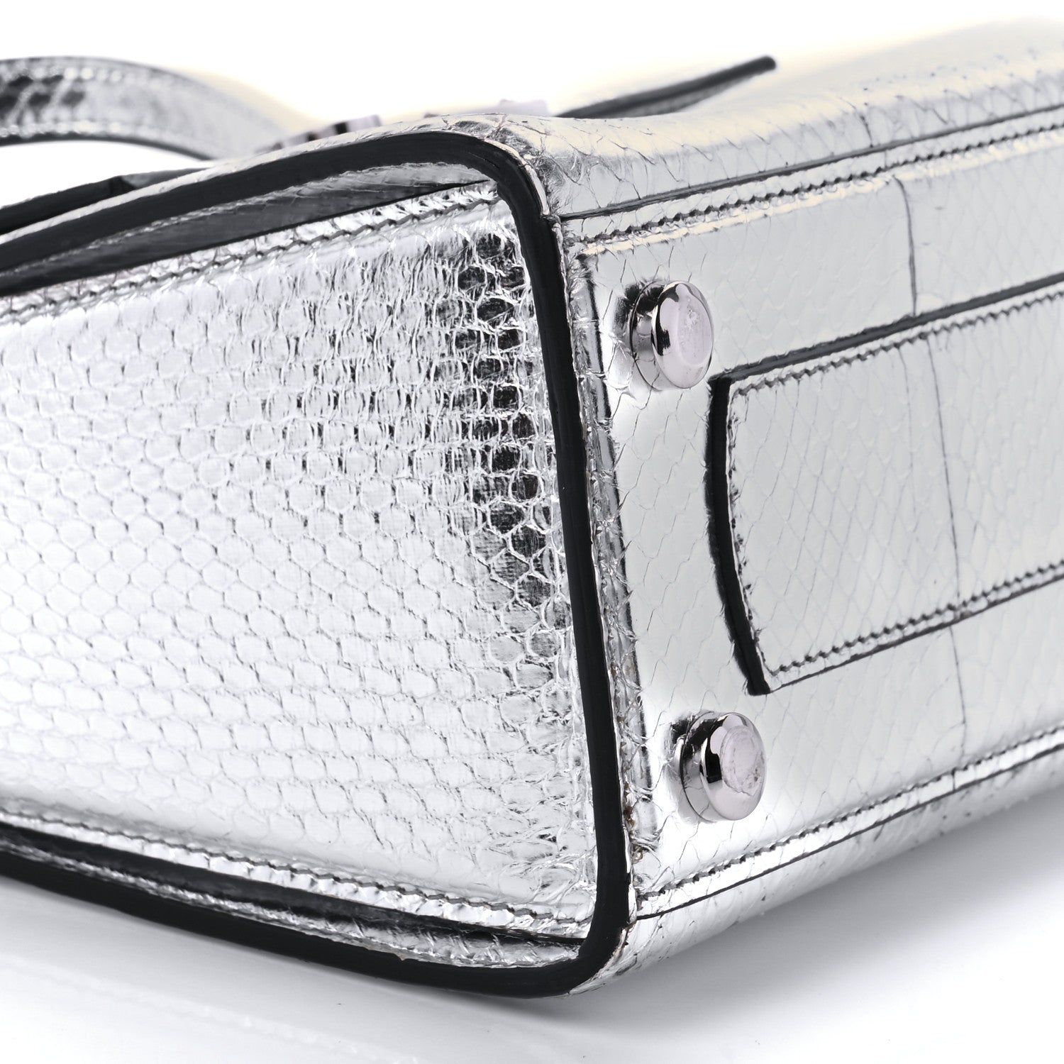 Salvatore Ferragamo Metallic Snakeskin Medium Boxyz Silver 8 of 8