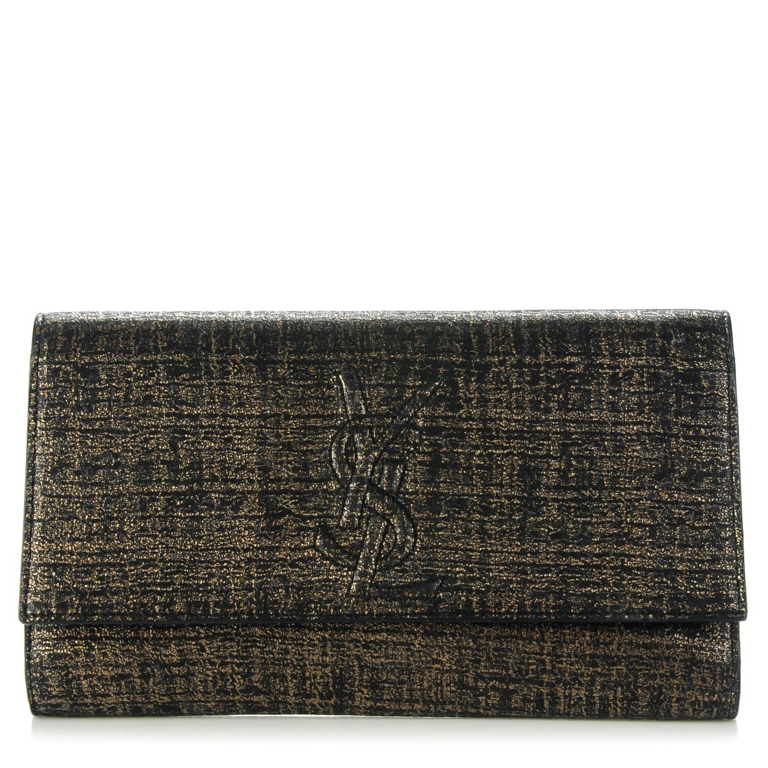 Saint Laurent Metallic Suede Large Belle De Jour Clutch Black Gold 1 of 7
