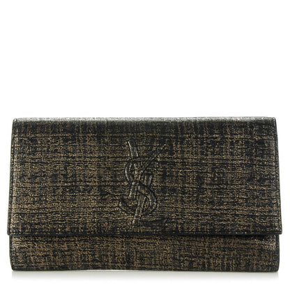 Saint Laurent Metallic Suede Large Belle De Jour Clutch Black Gold 1 of 7