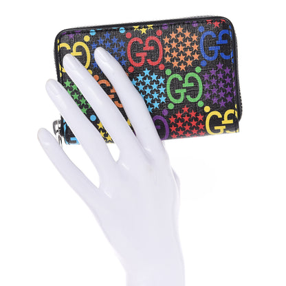 Gucci GG Supreme Monogram Psychedelic Zip Around Card Case Wallet Black 2 of 9