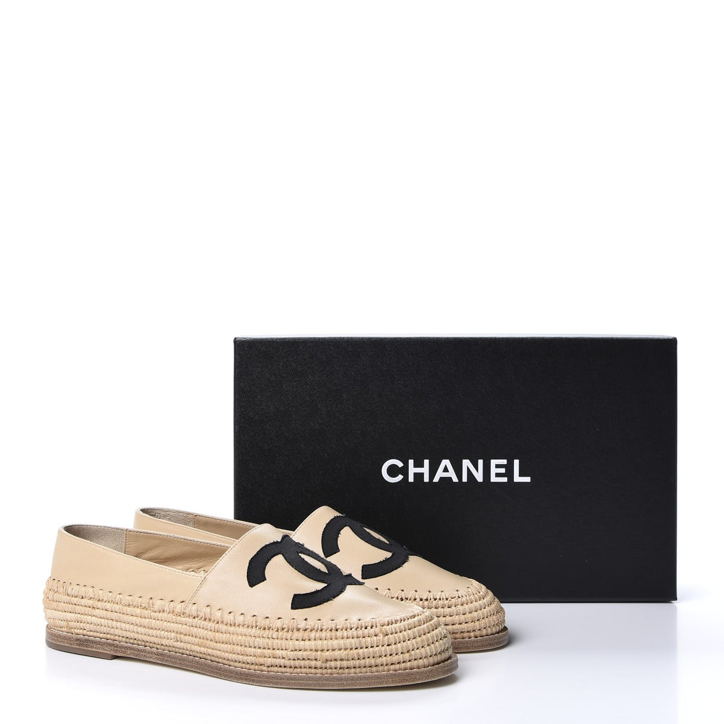 Lambskin Grosgrain CC Espadrilles 38 Beige Black