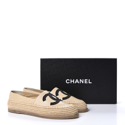 Chanel Lambskin Grosgrain CC Espadrilles 38 Beige Black 11 of 11