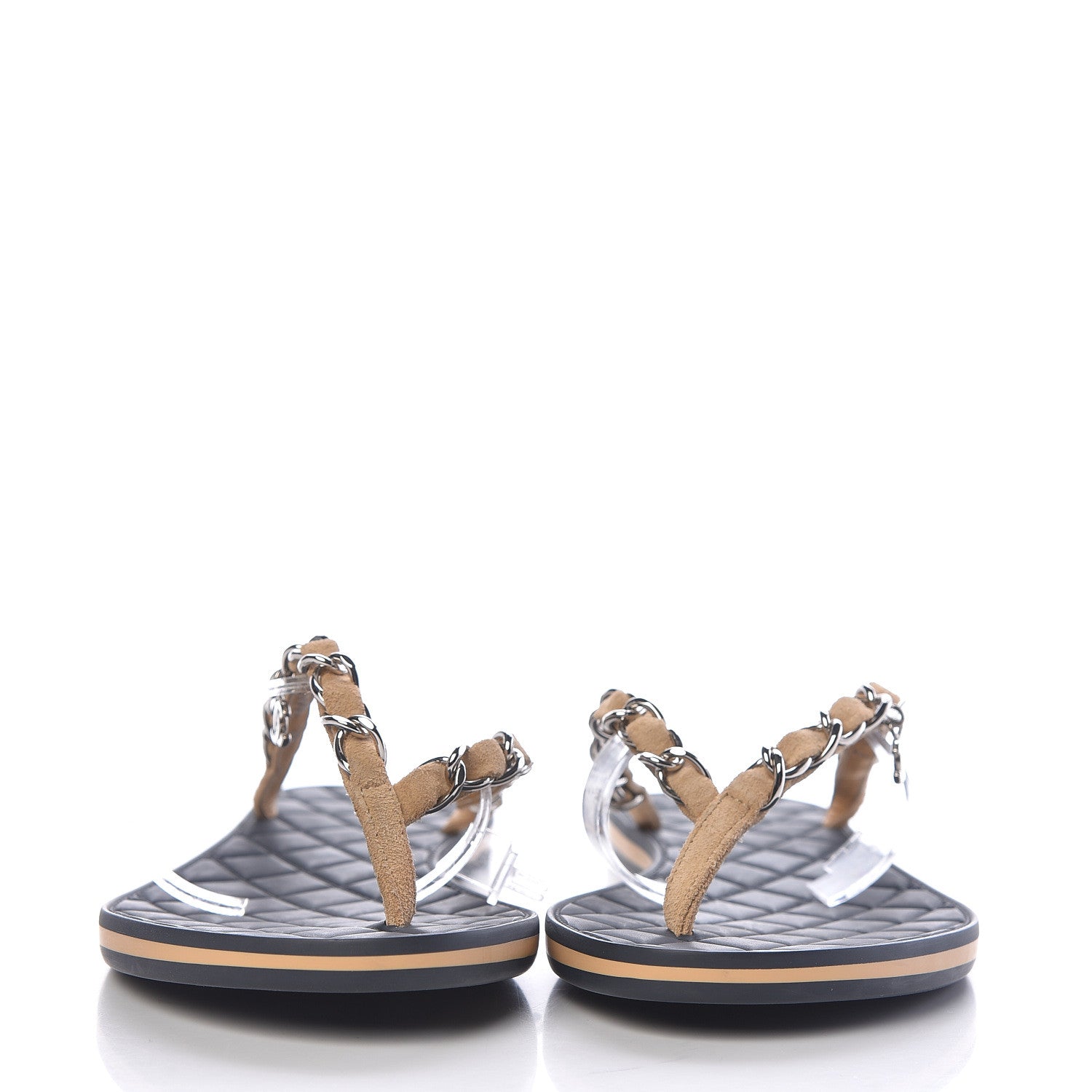 Chanel Suede Calfskin Quilted Chain Thong Sandals 36.5 Black 2 of 9
