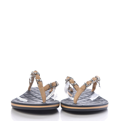 Chanel Suede Calfskin Quilted Chain Thong Sandals 36.5 Black 2 of 9