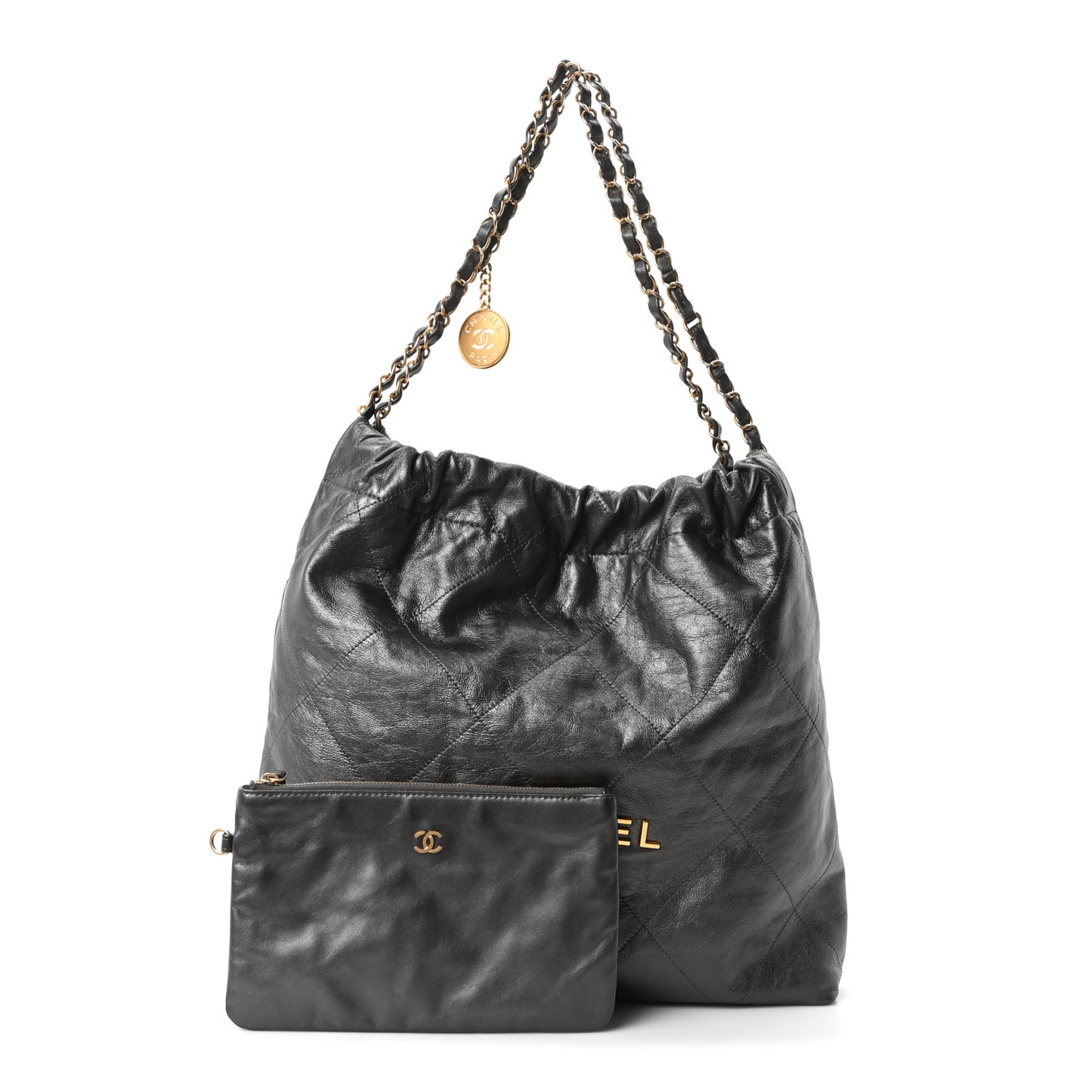 Metallic Calfskin Quilted Chanel 22 Ruthenium