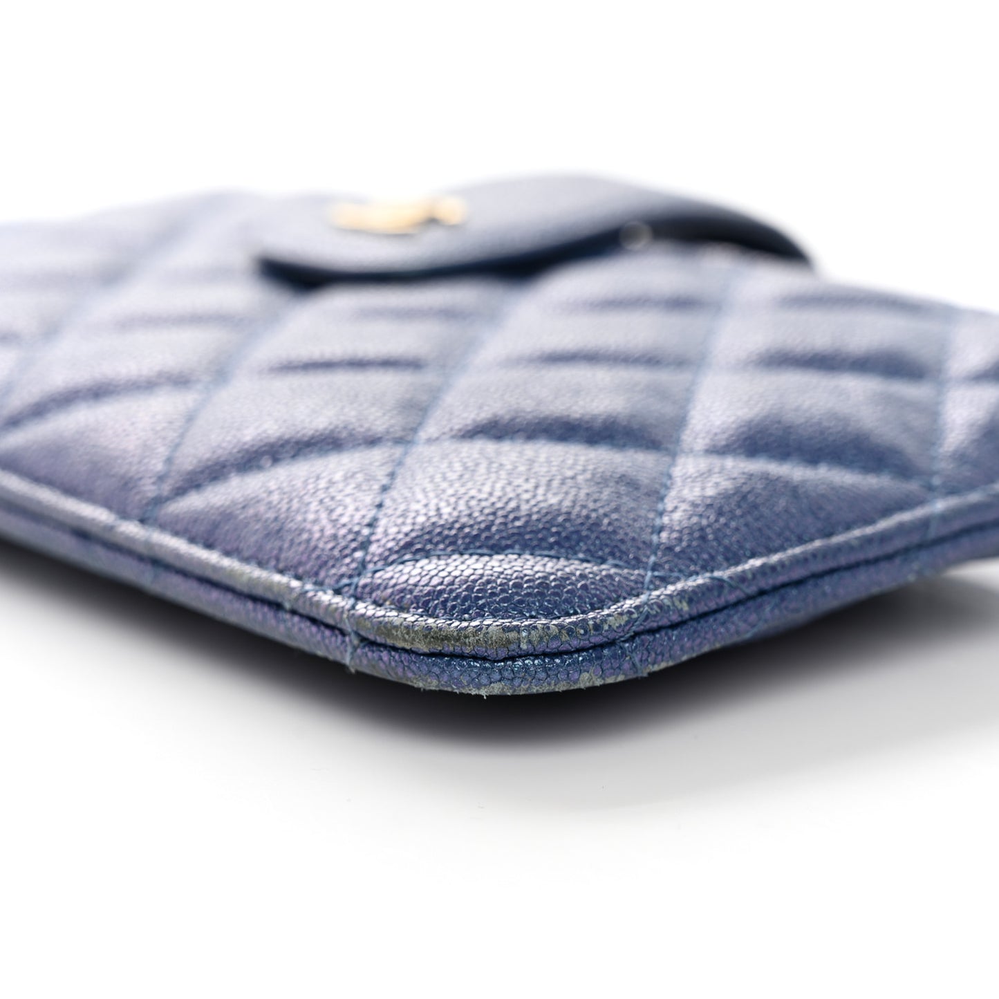 Iridescent Caviar Quilted Classic Strap Pouch Dark Blue