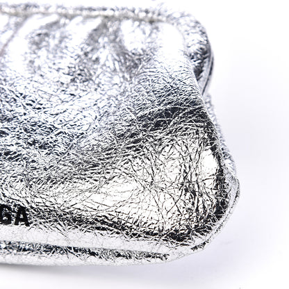 Balenciaga Metallic Textured Calfskin Logo Cloud Coin Purse With Strap Silver 8 of 9