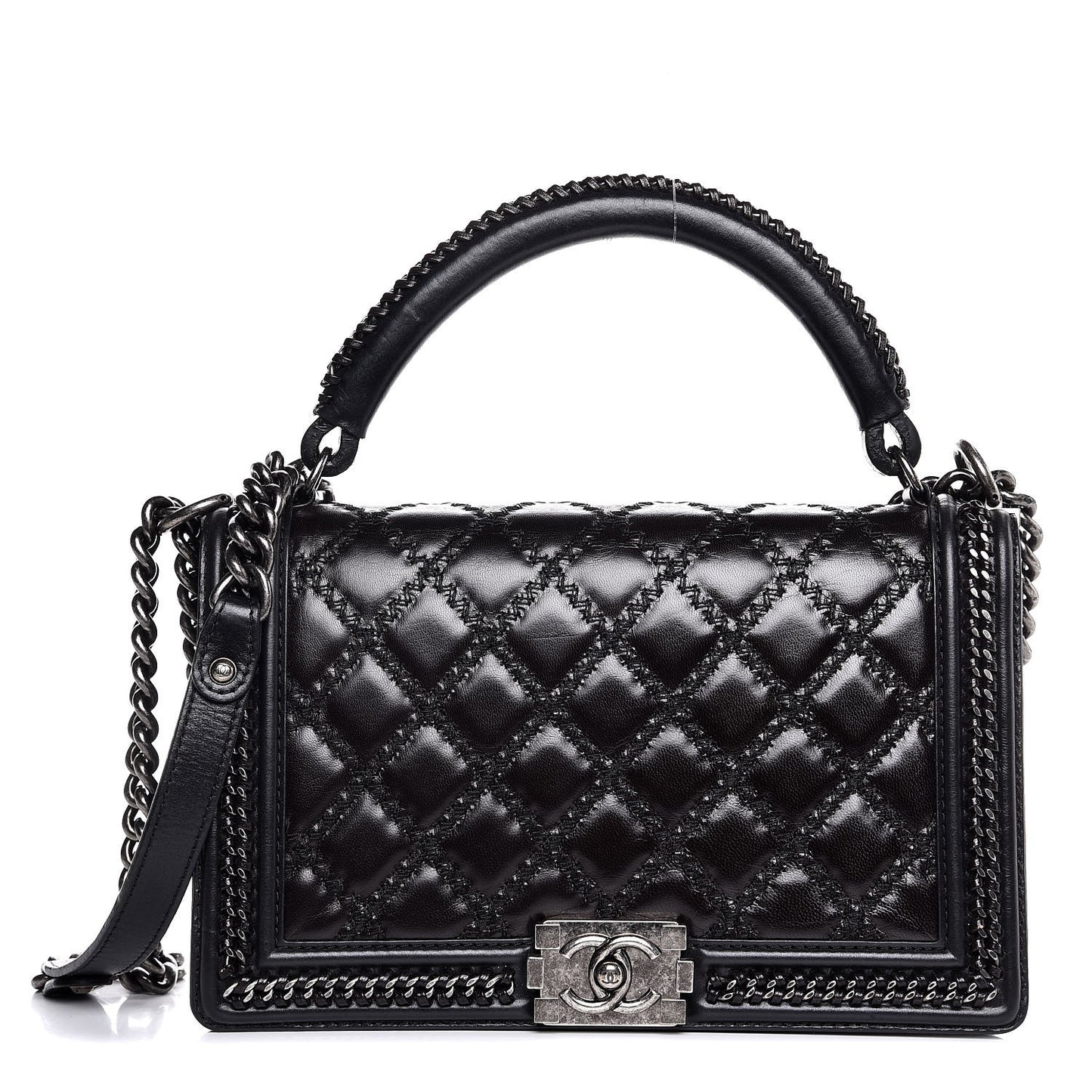 Calfskin Quilted New Medium Boy Top Handle Flap Black