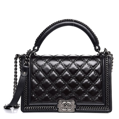 Chanel Calfskin Quilted New Medium Boy Top Handle Flap Black 1 of 11