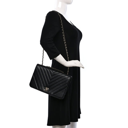 Chanel Calfskin Chevron Quilted Large Statement Flap Black 2 of 10