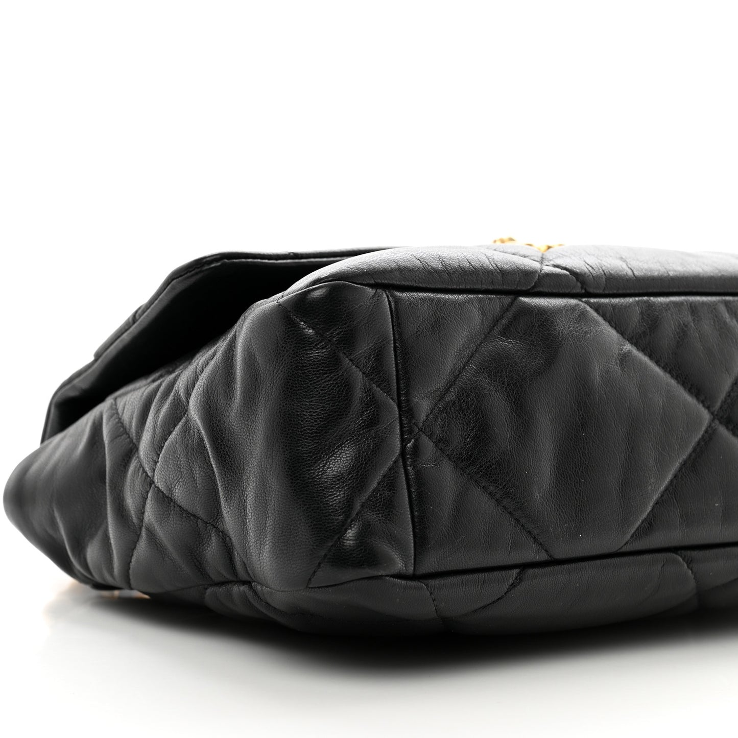 Shiny Goatskin Quilted Large Chanel 19 Flap Black