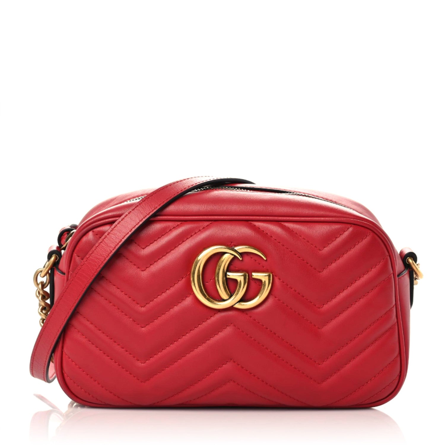 Gucci Calfskin Matelasse Small GG Marmont Chain Shoulder Bag Hibiscus Red 1 of 21