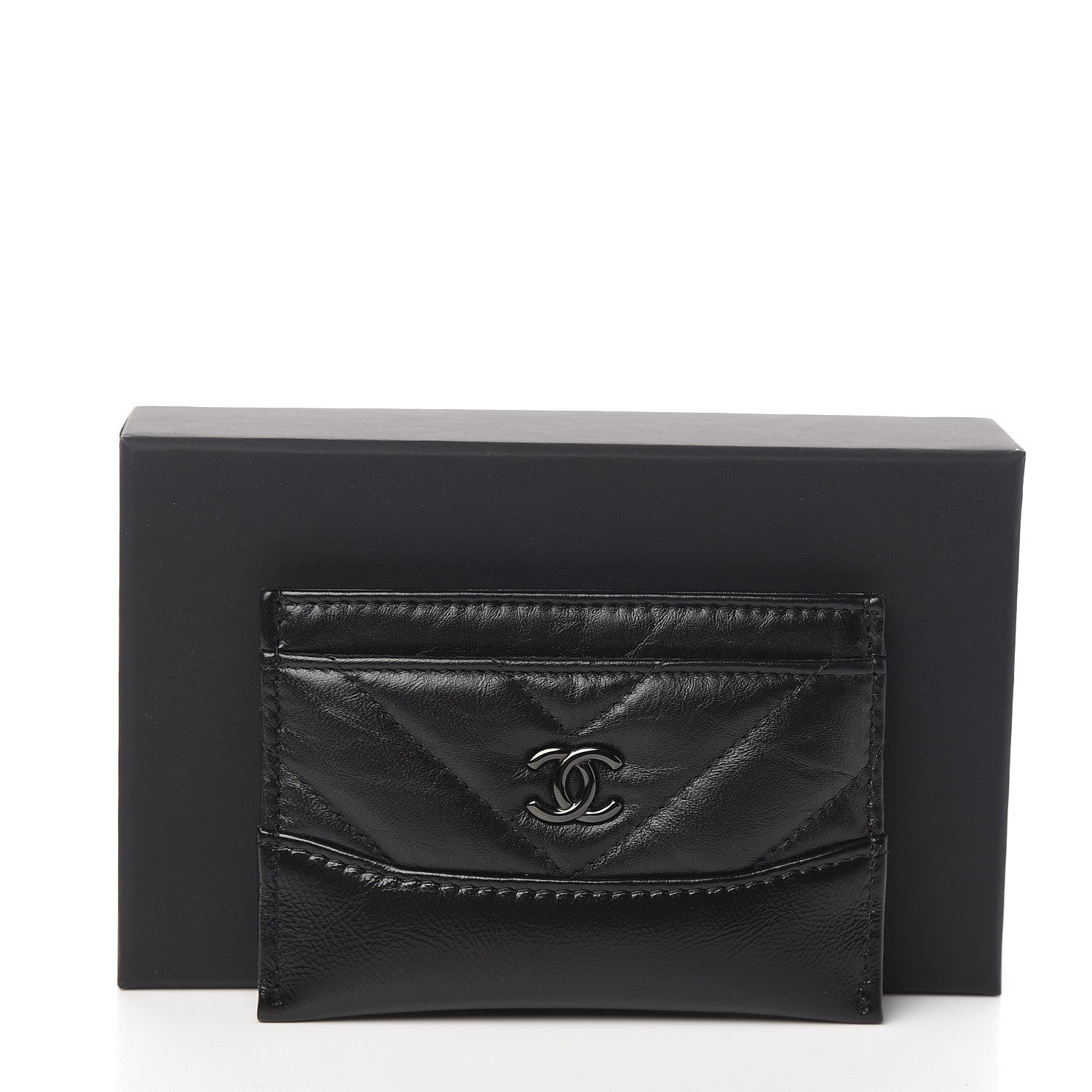 Chanel Aged Calfskin Chevron Quilted Gabrielle Card Holder Black 8 of 8
