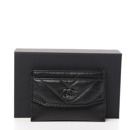 Chanel Aged Calfskin Chevron Quilted Gabrielle Card Holder Black 8 of 8