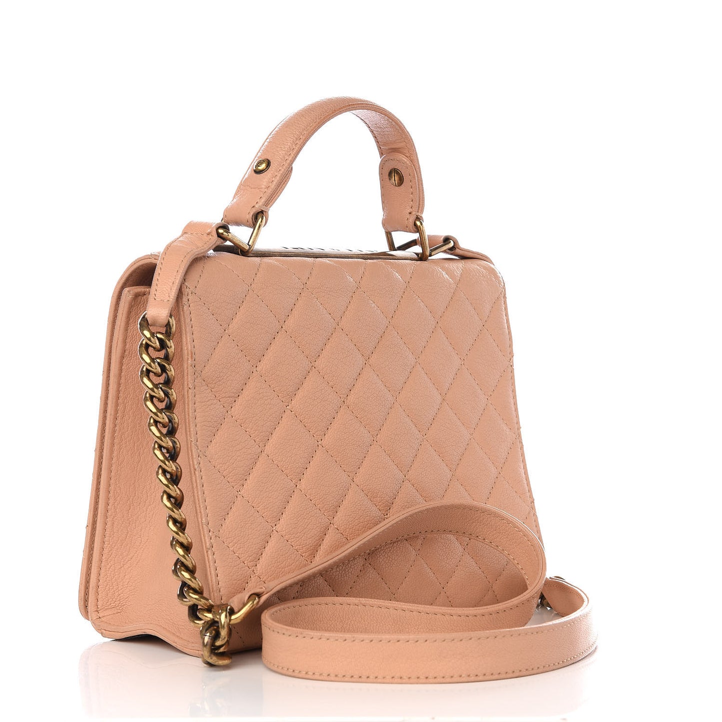 Goatskin Quilted Large Rita Top Handle Flap Beige