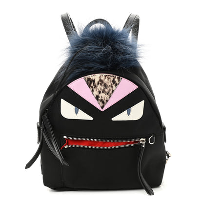 Fendi Nylon Vitello Fox Goat Fur Monster Eyes Mini Backpack Black Multicolor Sky 1 of 10