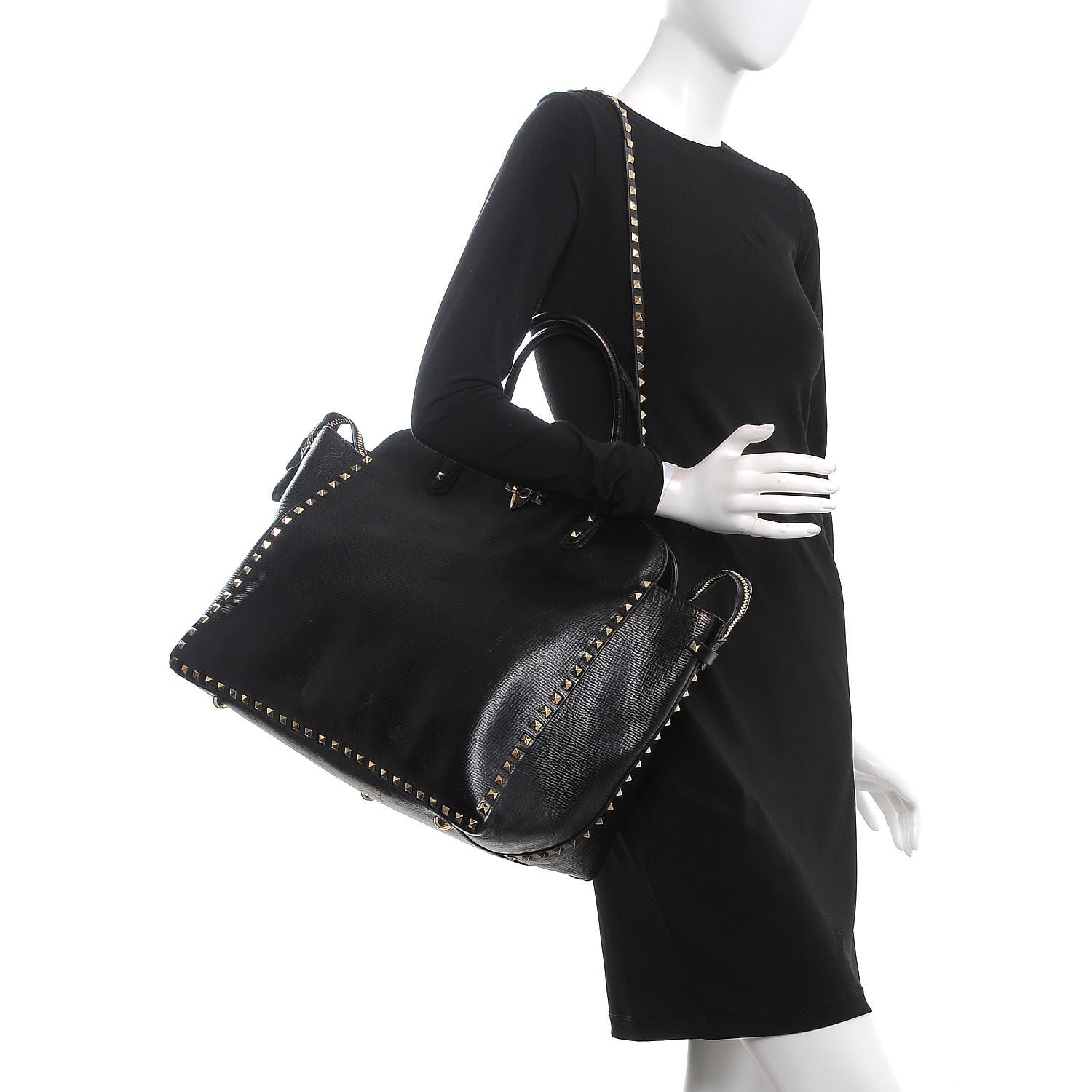 Valentino Garavani Textured Calfskin Rockstud Tote Black 3 of 10