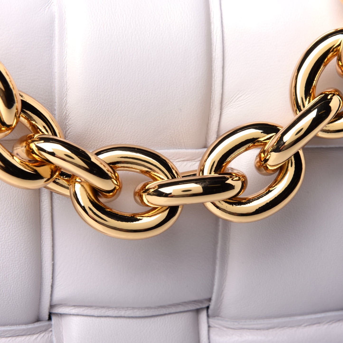 Lambskin Maxi Intreccio Padded Chain Cassette Crossbody Bag White