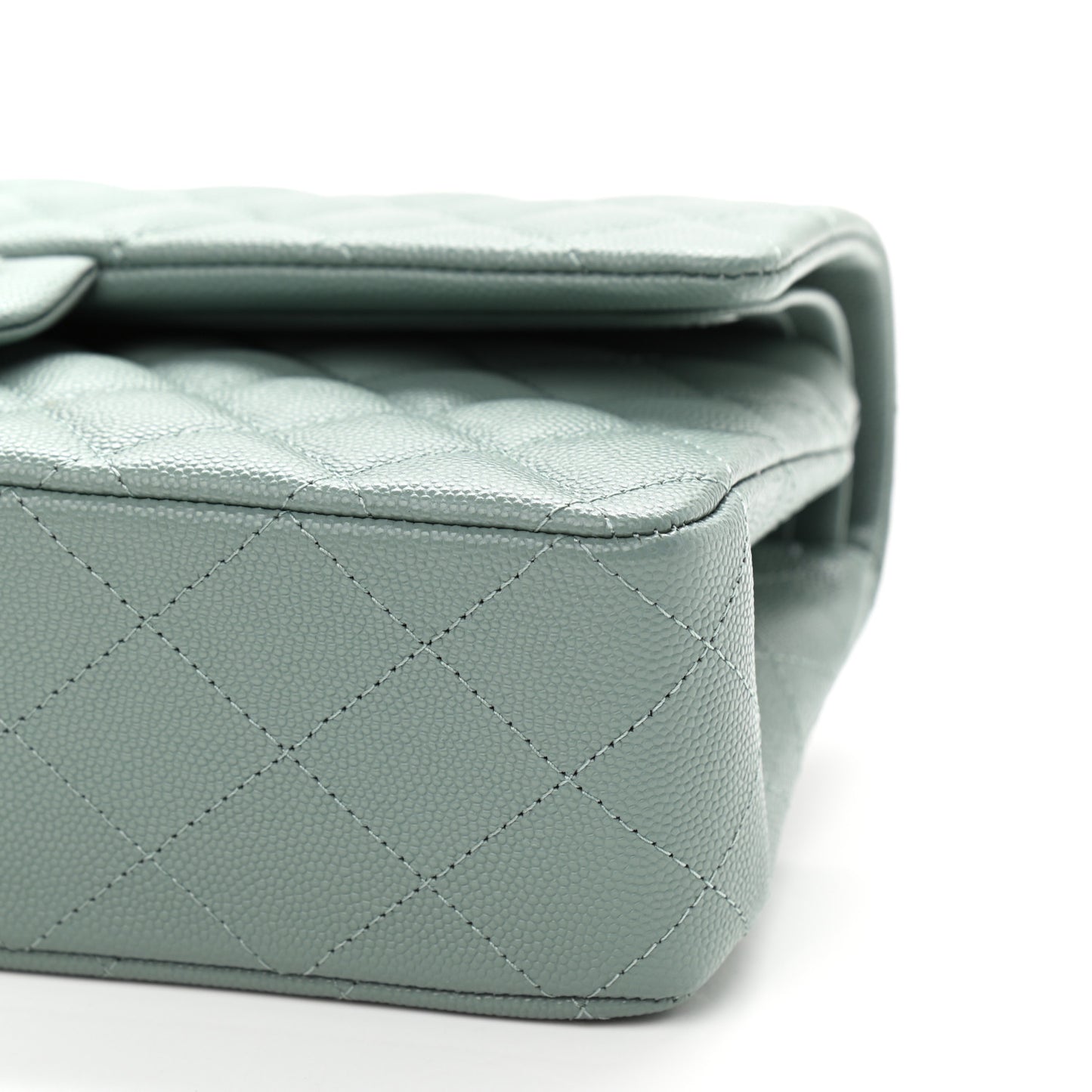 Caviar Quilted Medium Double Flap Green