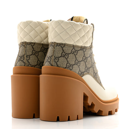 Gucci Calfskin GG Supreme Monogram Nappa Quilted Lace Up Ankle Boots 35 Mystic 35.5 White Beige 4 of 9