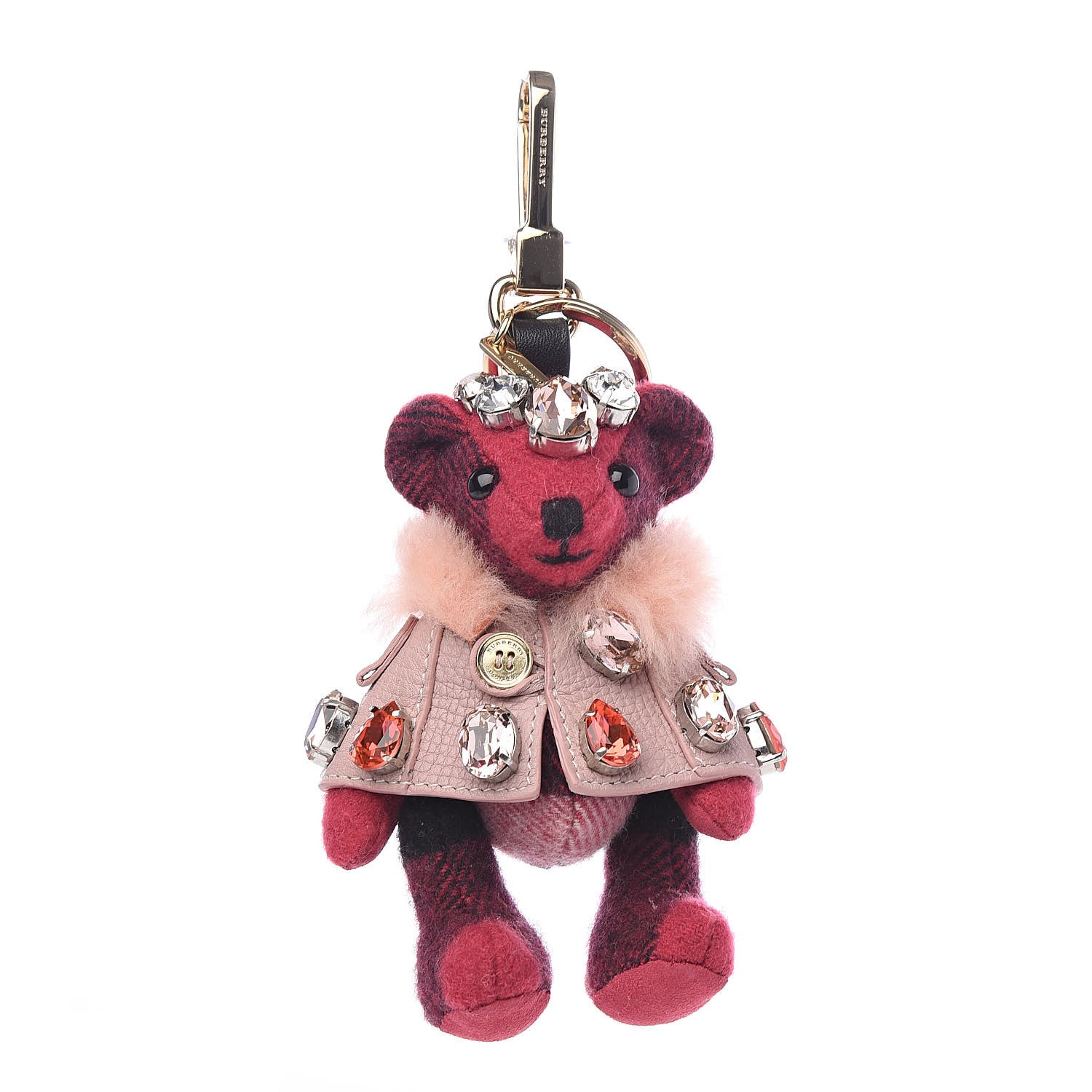 Burberry Cashmere Crystal Thomas Teddy Bear Keychain Charm Fuchsia 1 of 2