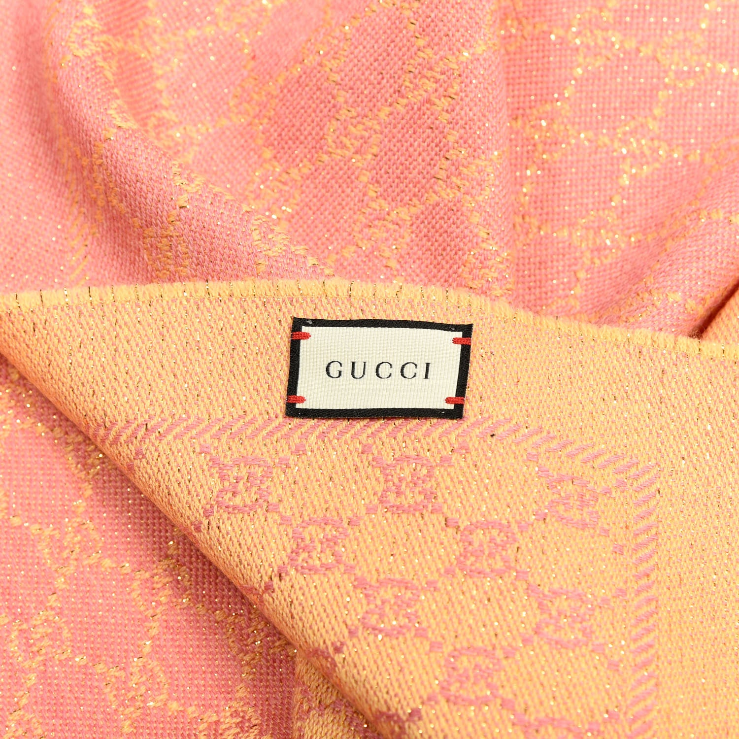 Gucci Wool Lame Jacquard GG Monogram Stenlux Scarf Pink 3 of 3