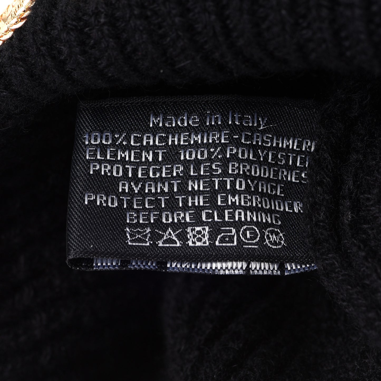 Cashmere Sequin Logo Beanie Hat Black Gold