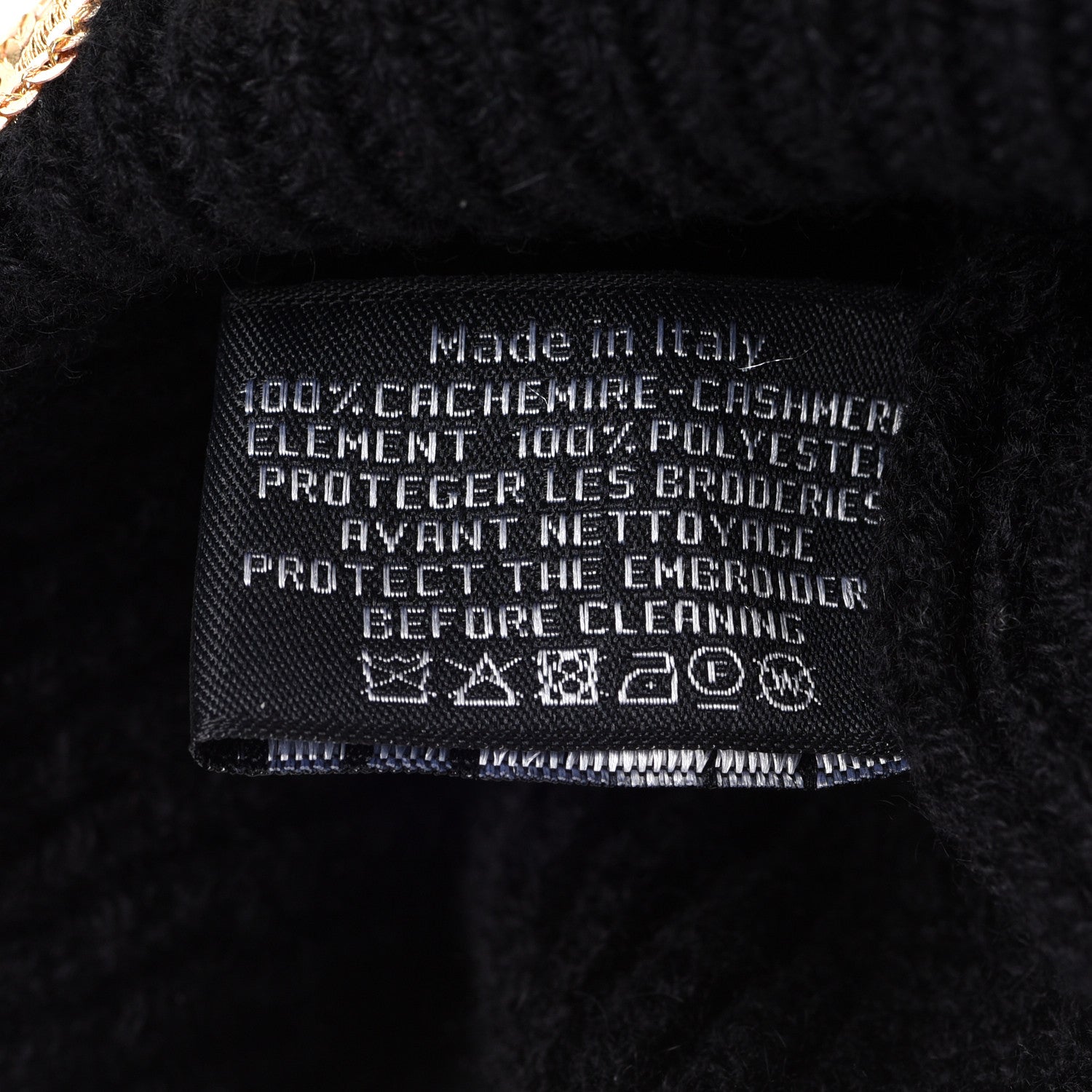Chanel Cashmere Sequin Logo Beanie Hat Black Gold 7 of 7
