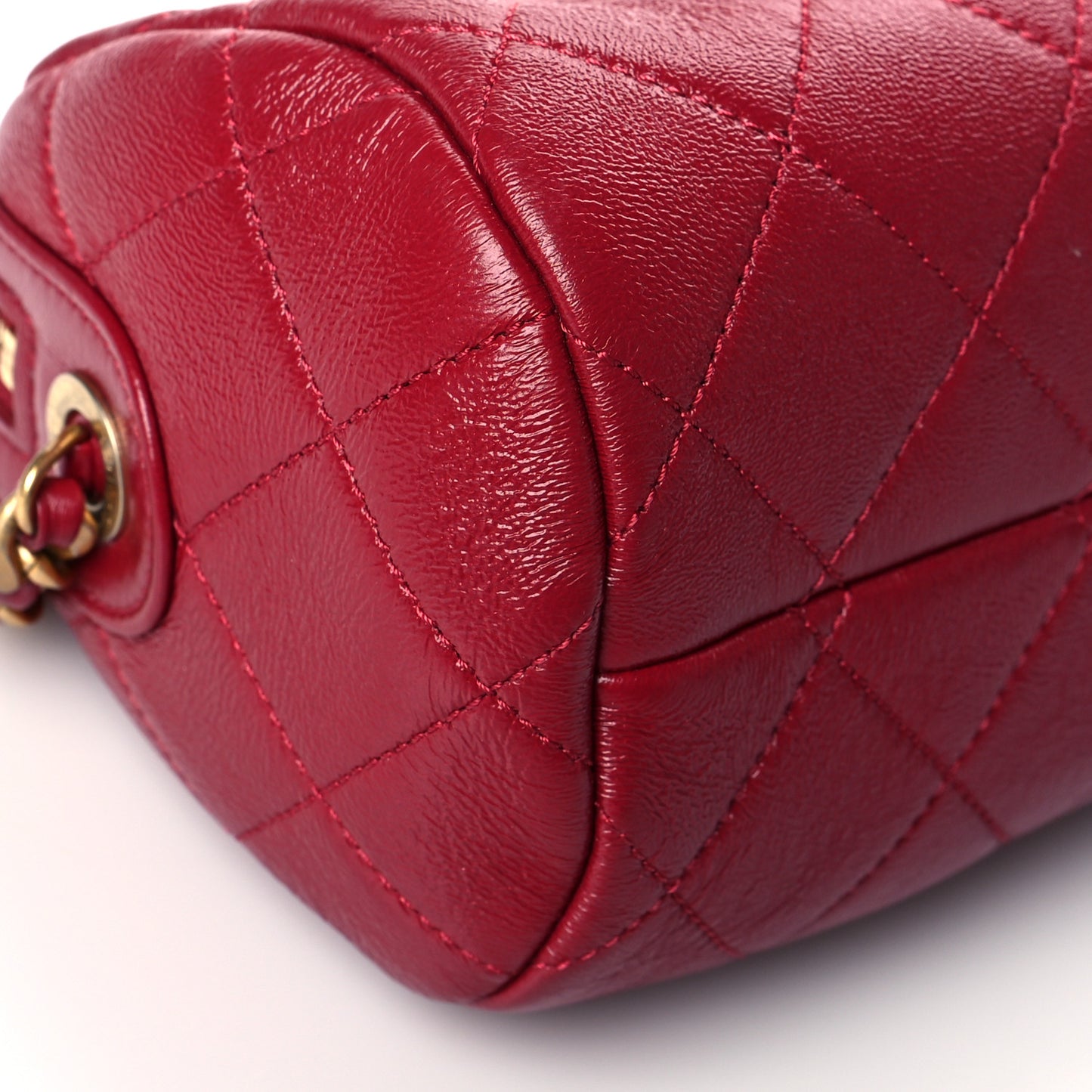 Shiny Lambskin Quilted Small Fashion Therapy Bowling Bag Dark Pink