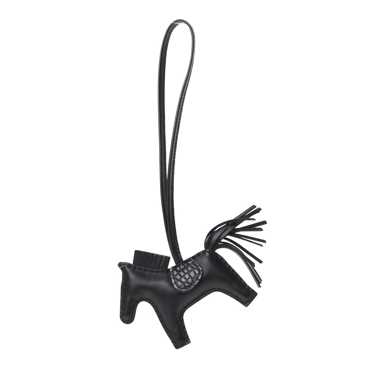 Hermes Milo Lambskin Matte Alligator Touch Grigri Rodeo Horse Bag Charm PM So Black 1 of 6
