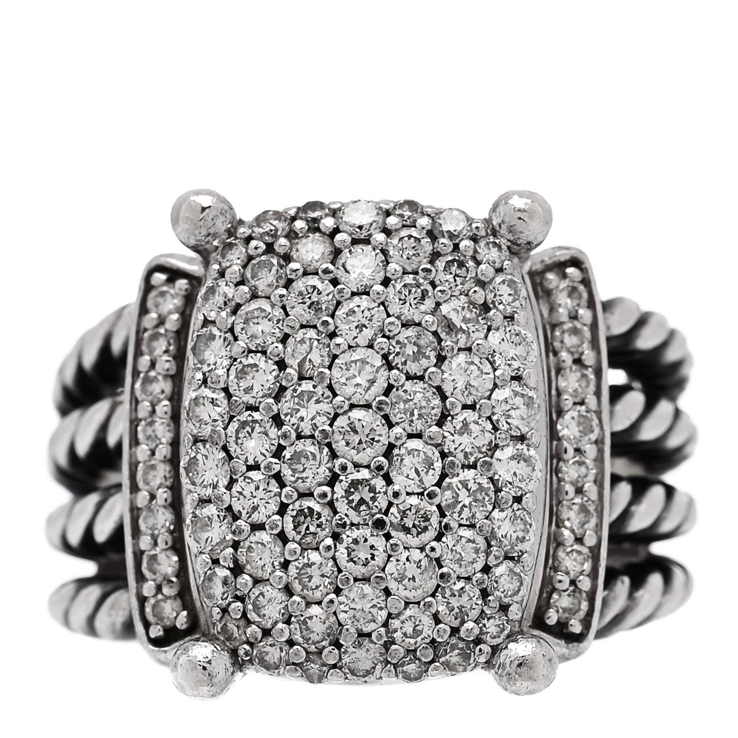 David Yurman Sterling Silver Diamond 16mm Wheaton Ring 54 6.75 1 of 5