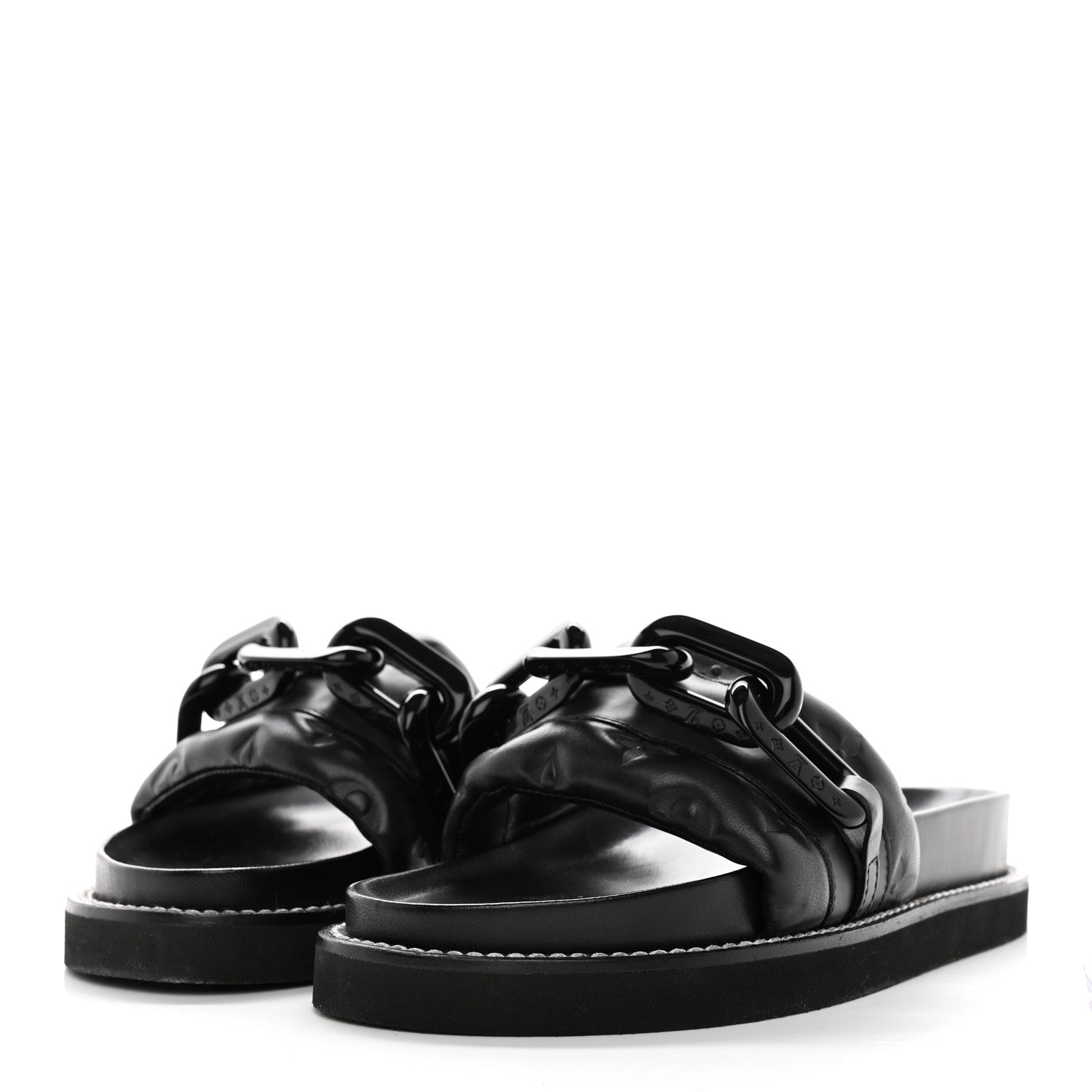 Louis Vuitton Calfskin Embossed Monogram Sunset Flat Comfort Mule 36 Black 3 of 10