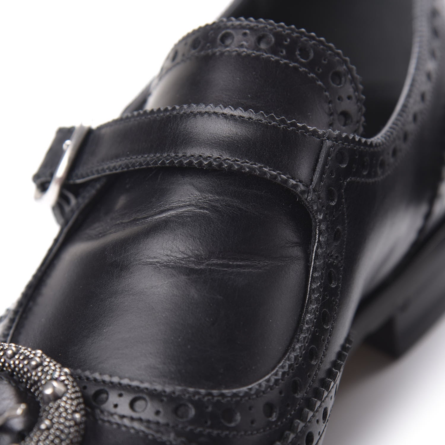 Gucci Calfskin Bee Embroidered Mens Queercore Brogue Wingtip Monk
