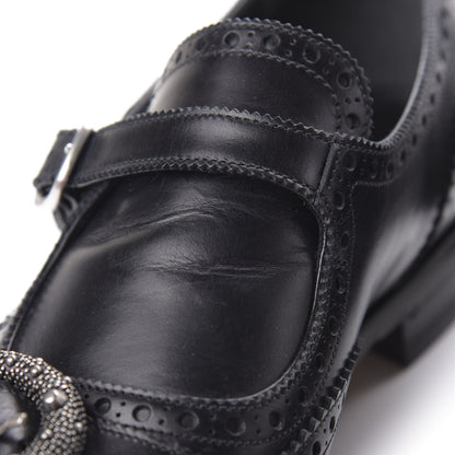 Gucci Calfskin Bee Embroidered Mens Queercore Brogue Wingtip Monk Strap Loafers 9 Black 12 of 13