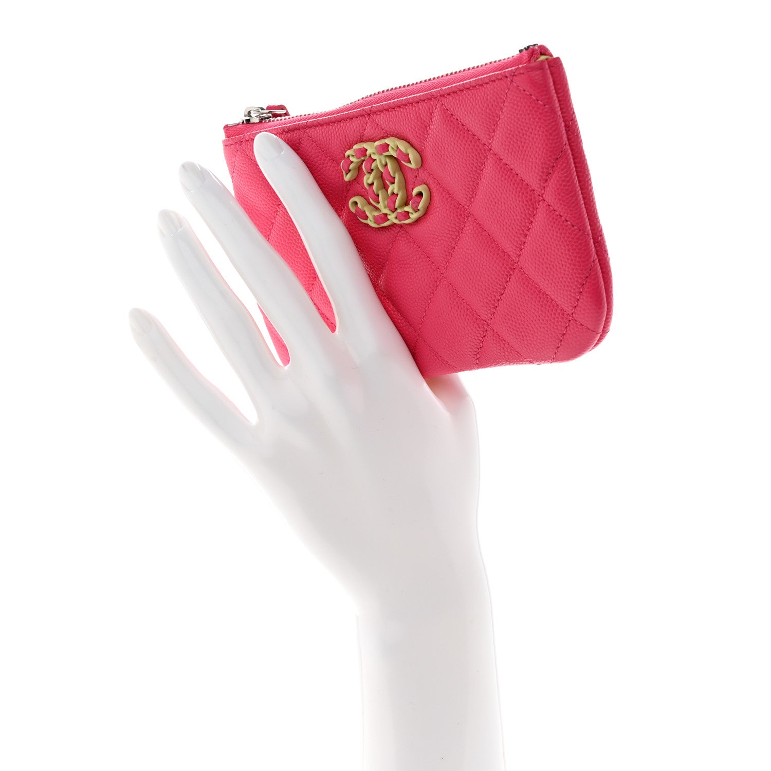 Chanel Caviar Quilted Small Chanel 19 Mini Pouch Dark Pink 2 of 8