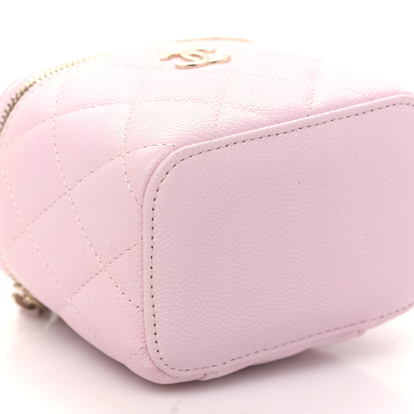 Caviar Quilted Mini Vanity Case With Chain Light Pink