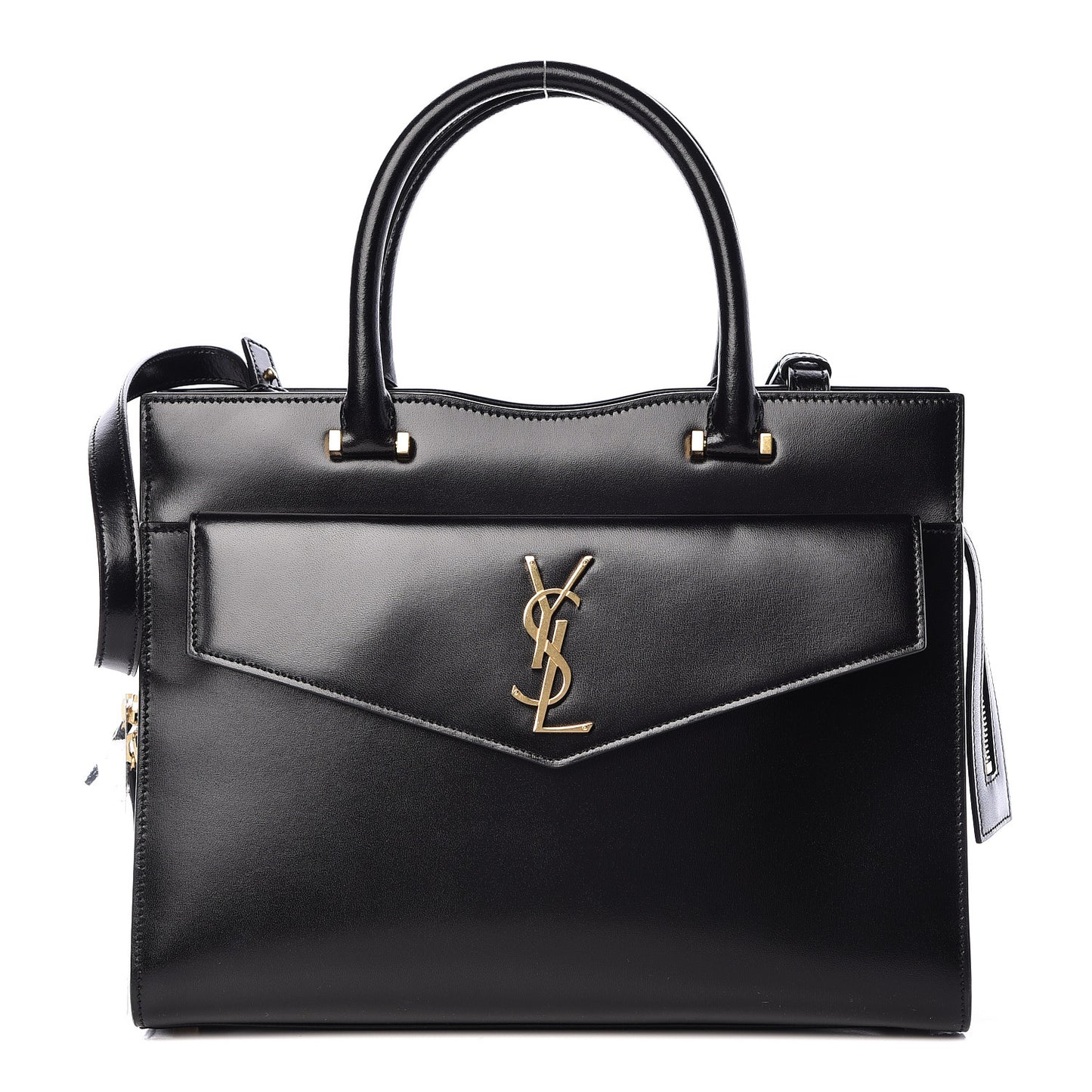 Shiny Calfskin Medium Uptown Tote Black