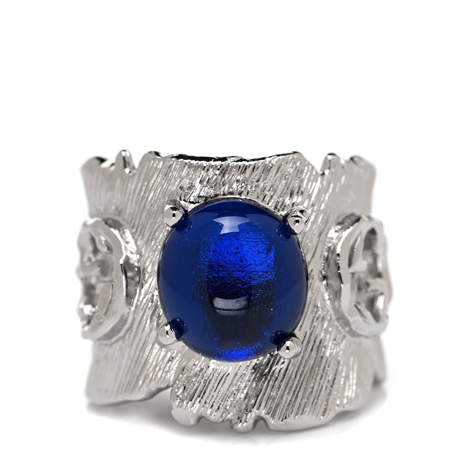 Gucci Metal Crystal GG Ring M Silver Blue 1 of 6