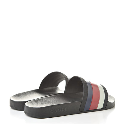Gucci Rubber Web Mens Pool Slide Sandals 6 Black Mystic White Hibiscus Red Marine 4 of 8