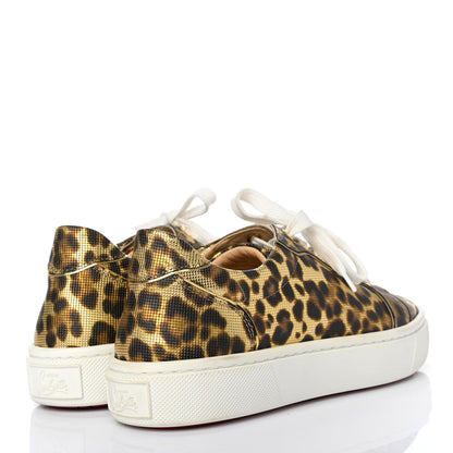 Christian Louboutin Calfskin Coins Leopard Womens Vieirissima Flat Sneakers 37 Gold 3 of 4