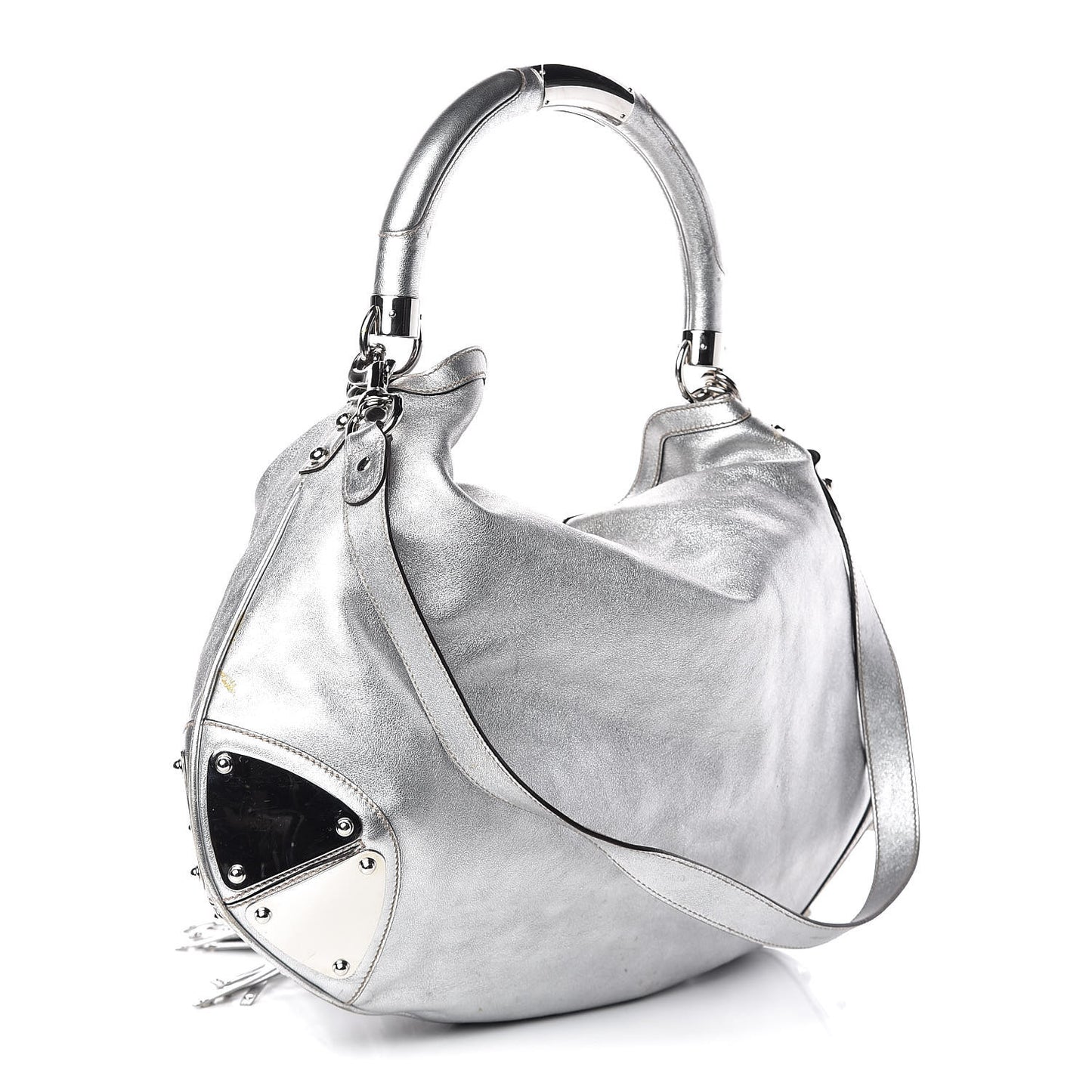 Metallic Calfskin Large Indy Top Handle Hobo Silver
