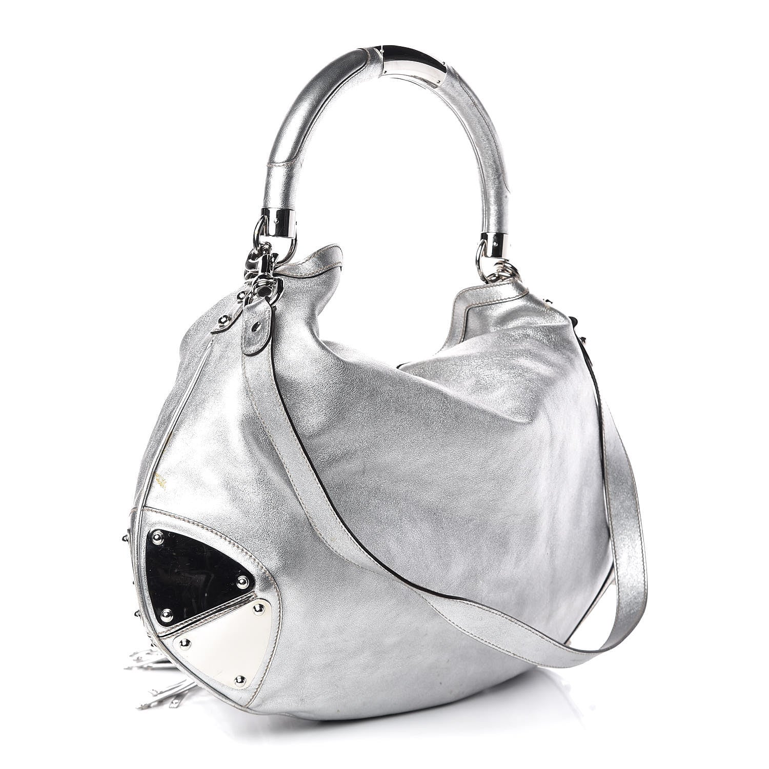 Gucci Metallic Calfskin Large Indy Top Handle Hobo Silver 3 of 14