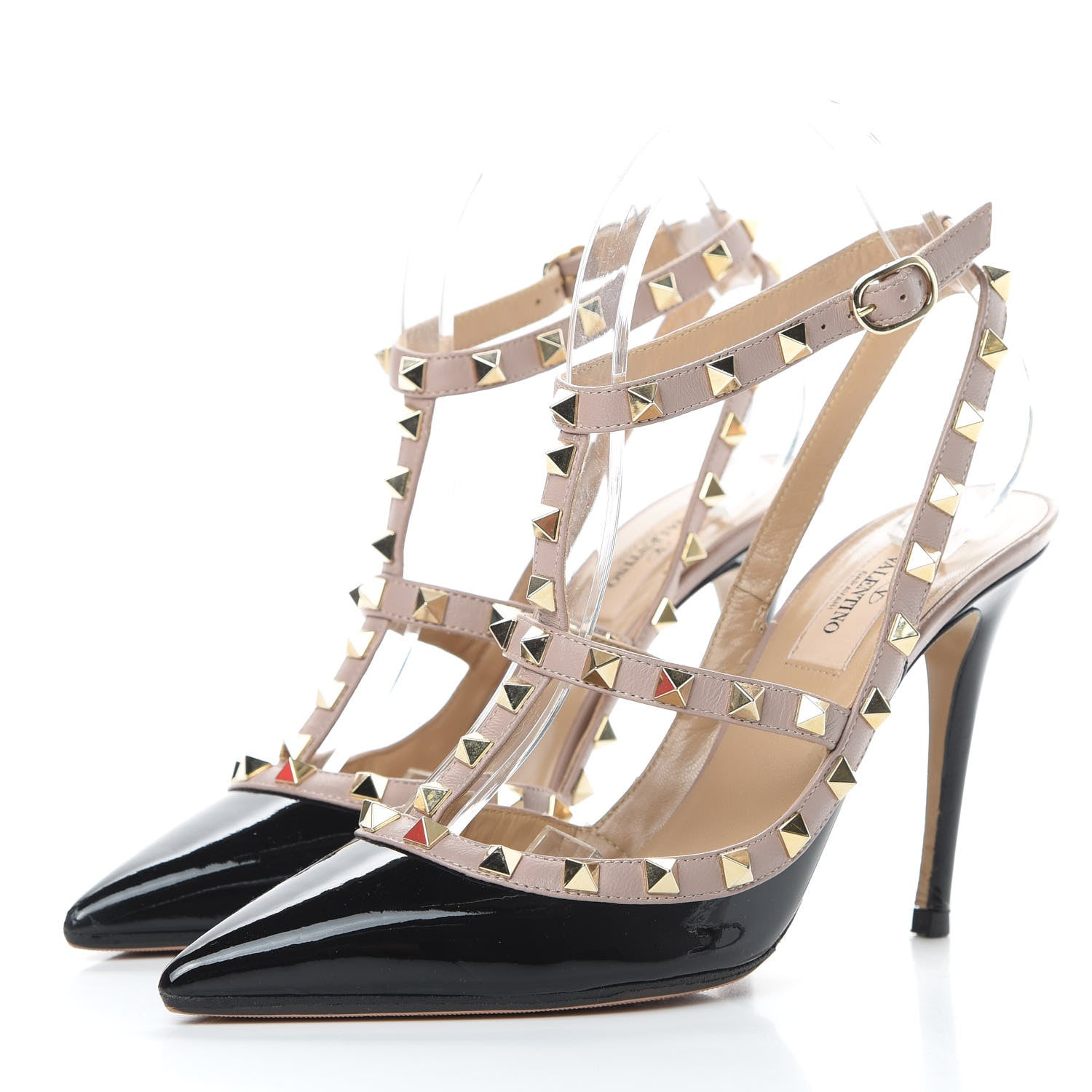 Valentino Garavani Patent Nappa Rockstud Ankle Strap 100mm Pumps 38.5 Black Poudre 3 of 17