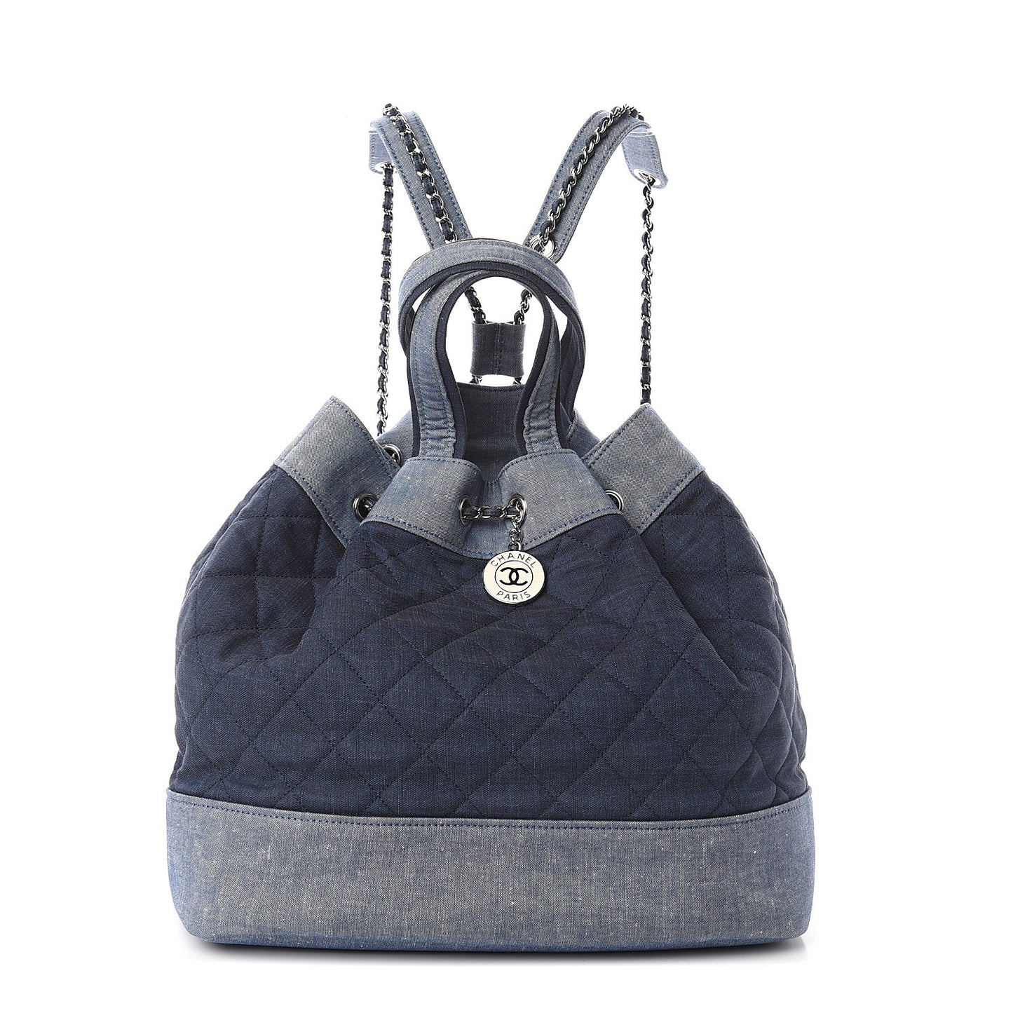Denim Medallion Quilted Drawstring Bag Blue